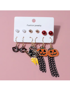 set 6 boucles halloween citrouille chauve souris fantome bijoux jewelry tahiti fenua shopping