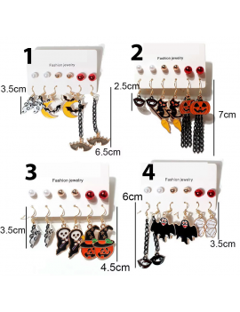 set 6 boucles halloween citrouille chauve souris fantome bijoux jewelry tahiti fenua shopping