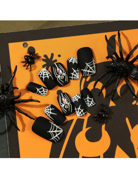 set 24 faux ongles longs sorcière manucure sang araignée spider halloween fenua shopping