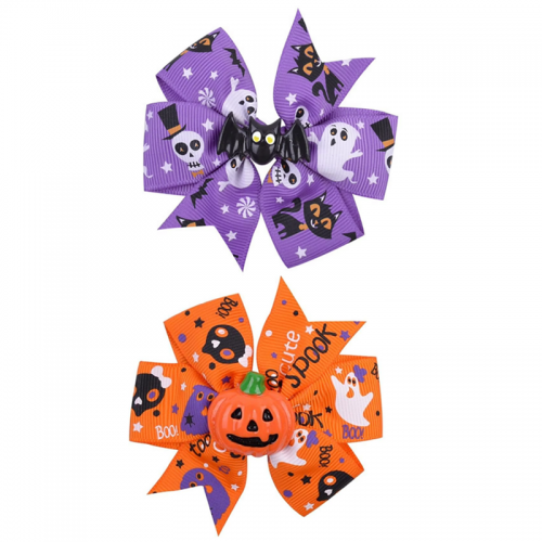 barrette nœud halloween citrouille orange violet chauve souris fantome accessoires cheveux tahiti fenua shopping