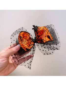 barrette nœud tulle halloween kids enfant accessoire cheveux orange citrouille toile araignée chauve souris