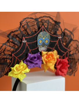 serre-tête flower tulle muerta skull accessoire halloween fenua shopping