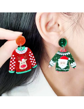 boucles d'oreilles pull noel christmas bijoux jewelry pere noel rennes rouge red vert green tahiti fenua shopping