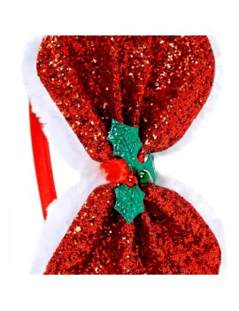 serre tete noel houx noeux Serre-tête de Noël avec nœud paillette enfant fille rouge brillant