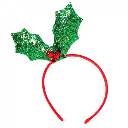 serre tete noel houx Serre-tête de Noël avec paillette enfant fille rouge brillant handband glitter