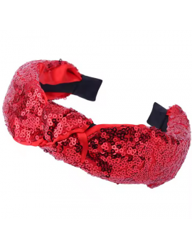 serre-tête bandeau sequin rouge brillant noeud en maille scintillant pour noel fenua shopping