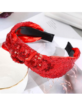 serre-tête bandeau sequin rouge brillant noeud en maille scintillant pour noel fenua shopping