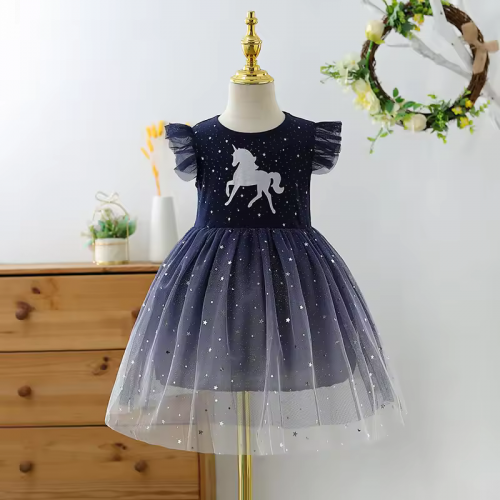 robe de princesse tulle étoilée motif licorne bleu blue enfant kids tahiti fenua shopping