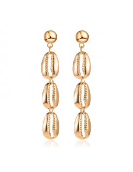 boucles longues shells 3 coquillages doré gold élégante oreilles percées femme tahiti fenua shopping