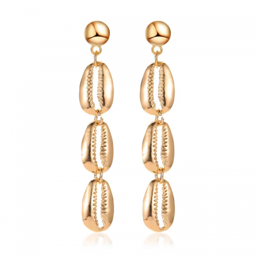 boucles longues shells 3 coquillages doré gold élégante oreilles percées femme tahiti fenua shopping