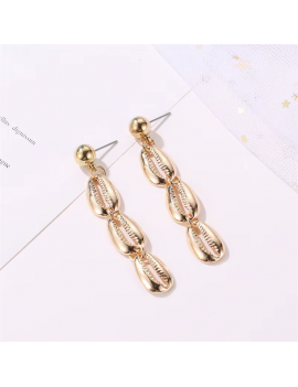 boucles longues shells 3 coquillages doré gold élégante oreilles percées femme tahiti fenua shopping