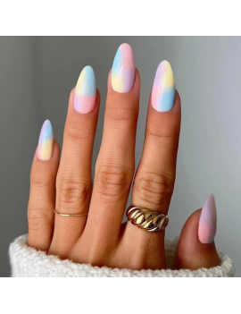 set 24 faux ongles rainbow arc en ciel coloré dégradé gradient rose bleu femme élégant tahiti fenua shopping