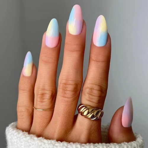 set 24 faux ongles rainbow arc en ciel coloré dégradé gradient rose bleu femme élégant tahiti fenua shopping