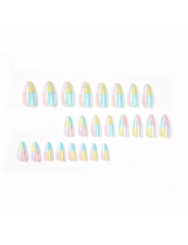 set 24 faux ongles rainbow arc en ciel coloré dégradé gradient rose bleu femme élégant tahiti fenua shopping