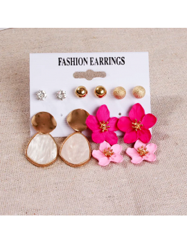 set 6 boucles pink flower élégant rose soirée fleurs gold doré femme enfant tahiti fenua shopping oreille