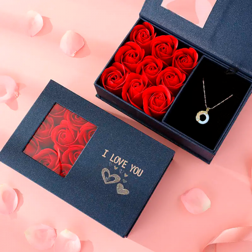 boite a bijoux + roses fausses fleurs glamour romantique cadeau saint valentin amour rouge noir élégant tahiti fenua shopping