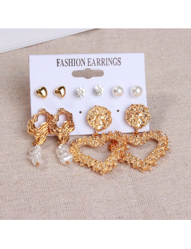 set 6 boucles pearl heart coeur doré gold accessoire oreilles percées femme élégance tahiti fenua shopping