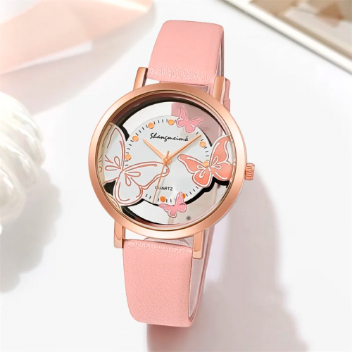 montre gold butterfly color papillon accessoire poignet chic heure aiguille rose rouge blanc tahiti fenua shopping