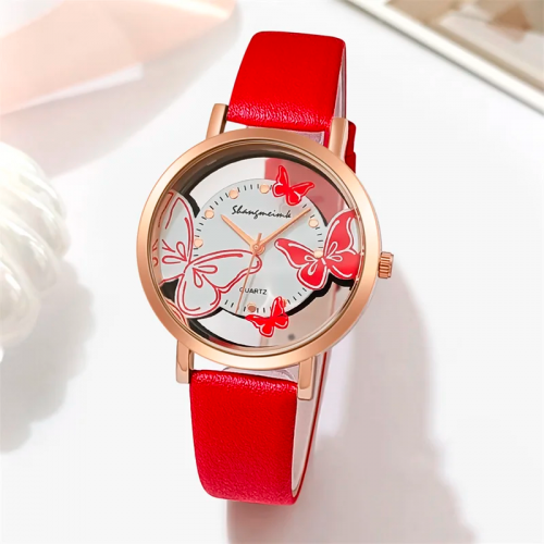 montre gold butterfly color papillon accessoire poignet chic heure aiguille rose rouge blanc tahiti fenua shopping