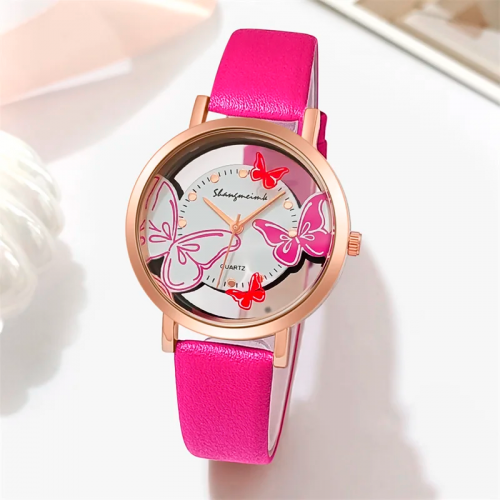 montre gold butterfly color papillon accessoire poignet chic heure aiguille rose rouge blanc tahiti fenua shopping