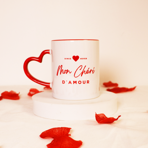 tasse mon ma chéri chérie à offrir à son amour amoureux amoureuse thé café matin doux mignon coeur rouge saint valentin