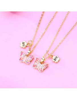 set 2 colliers BFF papillon amitié meilleur amie tendance copine rose pink bijoux kids fille tahiti fenua shopping