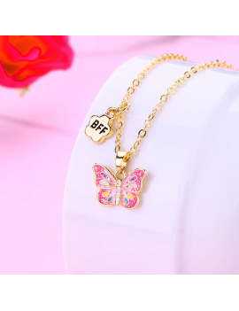 set 2 colliers BFF papillon amitié meilleur amie tendance copine rose pink bijoux kids fille tahiti fenua shopping