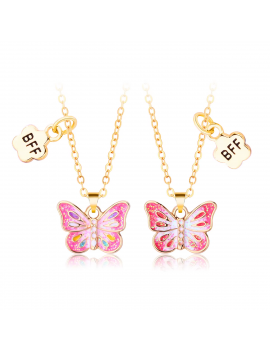 set 2 colliers BFF papillon amitié meilleur amie tendance copine rose pink bijoux kids fille tahiti fenua shopping