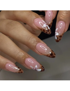 set 24 faux ongles leopard marron accessoire beauté manucure nails leo tahiti fenua shopping