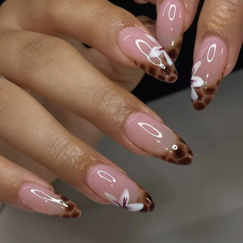 set 24 faux ongles leopard marron accessoire beauté manucure nails leo tahiti fenua shopping