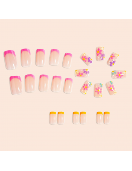 set 24 faux ongles rose flowers pink fleurs accessoire beauté manucure nails leo tahiti fenua shopping