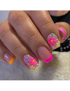 set 24 faux ongles rose flowers pink fleurs accessoire beauté manucure nails leo tahiti fenua shopping