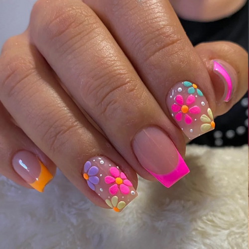 set 24 faux ongles rose flowers pink fleurs accessoire beauté manucure nails leo tahiti fenua shopping