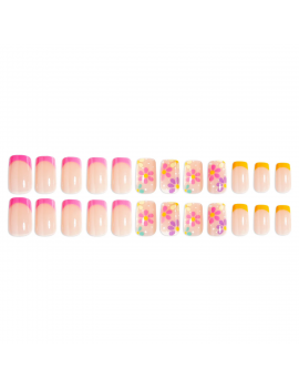 set 24 faux ongles rose flowers pink fleurs accessoire beauté manucure nails leo tahiti fenua shopping