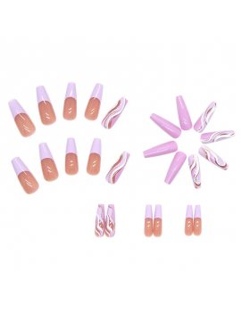 set 24 faux ongles mauve violet purple marble marbré accessoire beauté manucure nails leo tahiti fenua shopping