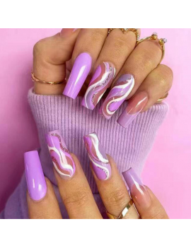 set 24 faux ongles mauve violet purple marble marbré accessoire beauté manucure nails leo tahiti fenua shopping