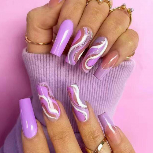set 24 faux ongles mauve violet purple marble marbré accessoire beauté manucure nails leo tahiti fenua shopping