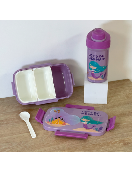 set lunch + gourde fun kids enfant vaisselle repas ecole sortie licorne dino astronaute mermaid tahiti fenua shopping