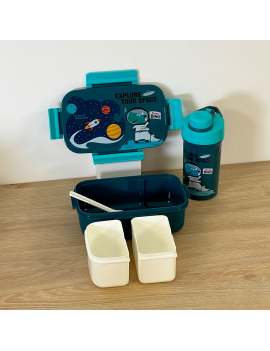 set lunch + gourde fun kids enfant vaisselle repas ecole sortie licorne dino astronaute mermaid tahiti fenua shopping
