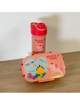 set lunch + gourde fun kids enfant vaisselle repas ecole sortie licorne dino astronaute mermaid tahiti fenua shopping