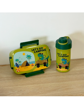 set lunch + gourde fun kids enfant vaisselle repas ecole sortie licorne dino astronaute mermaid tahiti fenua shopping