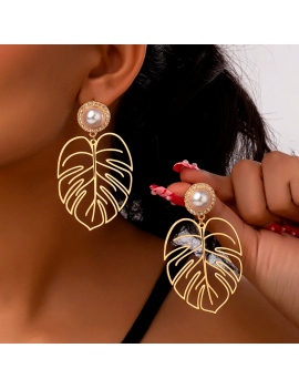 boucles ape perle alliage feuille tropical doré oreille bijoux femme enfant tahiti fenua shopping