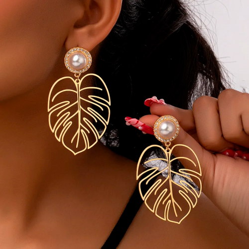 boucles ape perle alliage feuille tropical doré oreille bijoux femme enfant tahiti fenua shopping