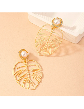 boucles ape perle alliage feuille tropical doré oreille bijoux femme enfant tahiti fenua shopping