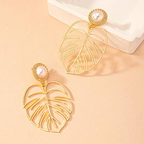 boucles ape perle alliage feuille tropical doré oreille bijoux femme enfant tahiti fenua shopping