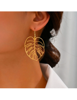 boucles larges ape alliage feuille tropicale dorée oreille bijoux visage femme enfant tahiti fenua shopping