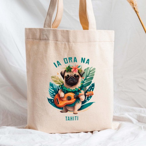 tote bag pug sac souvenir cadeau touriste tahiti fenua shopping chien