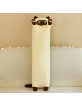 peluche cat kawaii 130cm gris beige adulte enfant coussin longueur doux lit chambre déco tahiti fenua shopping