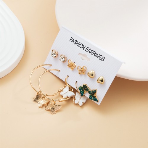 set 6 boucles papillon vert doré or femme élégance oreille tahiti bijoux fenua shopping