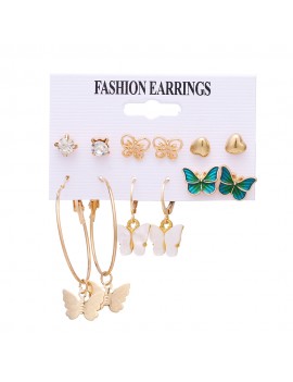 set 6 boucles papillon vert doré or femme élégance oreille tahiti bijoux fenua shopping